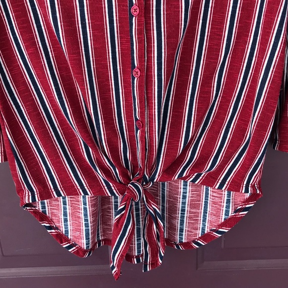Red & Navy Striped Button Down Tie Front Too XS - Picture 7 of 16